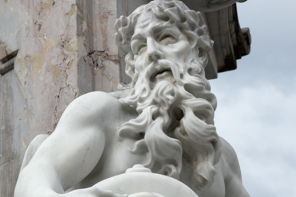 Close-up of white Carrara marble figure at in Ljubljana