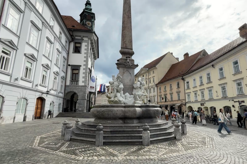 Robba Fountain in front of Ljubljana Town Hall in Slovenia